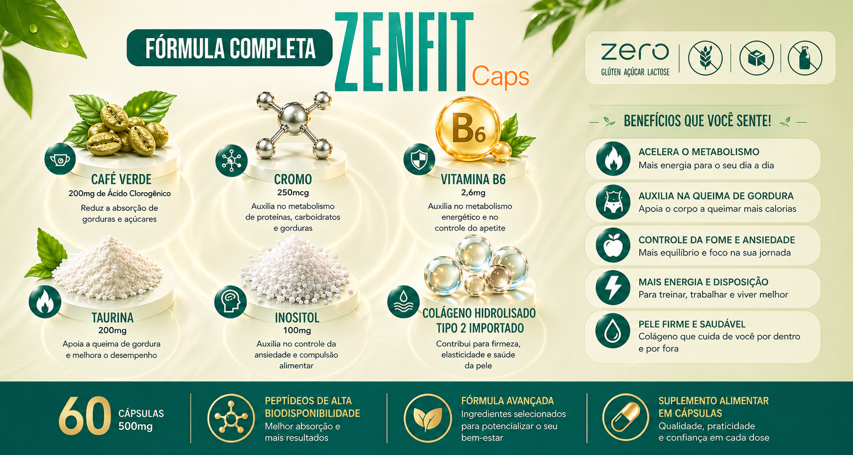 ZenFIT Caps — infográfico da fórmula completa com ingredientes e benefícios